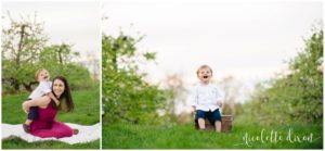 Pittsburgh Family Portrait Photographers | Boy playing with his mom in Soergel apple orchard near Pittsburgh