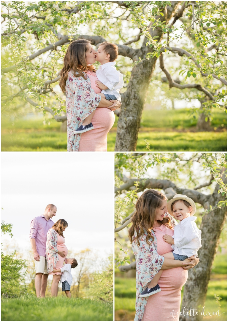 Pregnant Mother Kissing Son at Soergel Orchards near Pittsburgh