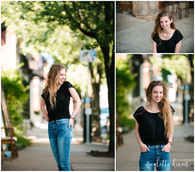 Senior Pictures Pittsburgh PA | Senior standing on the sidewalk in Lawrenceville PA