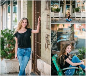 Pittsburgh Photographers Senior Pictures | High School Senior Girl Sitting in Front of Store in Lawrenceville PA
