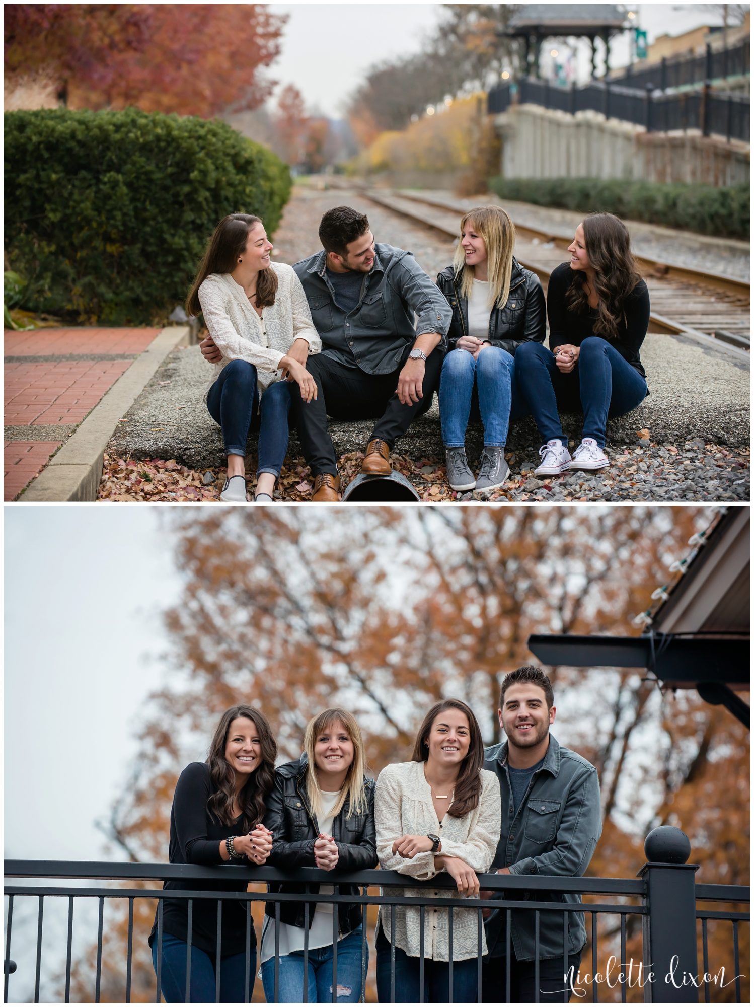 Family laughing together at Oakmont Railroad Station near Pittsburgh