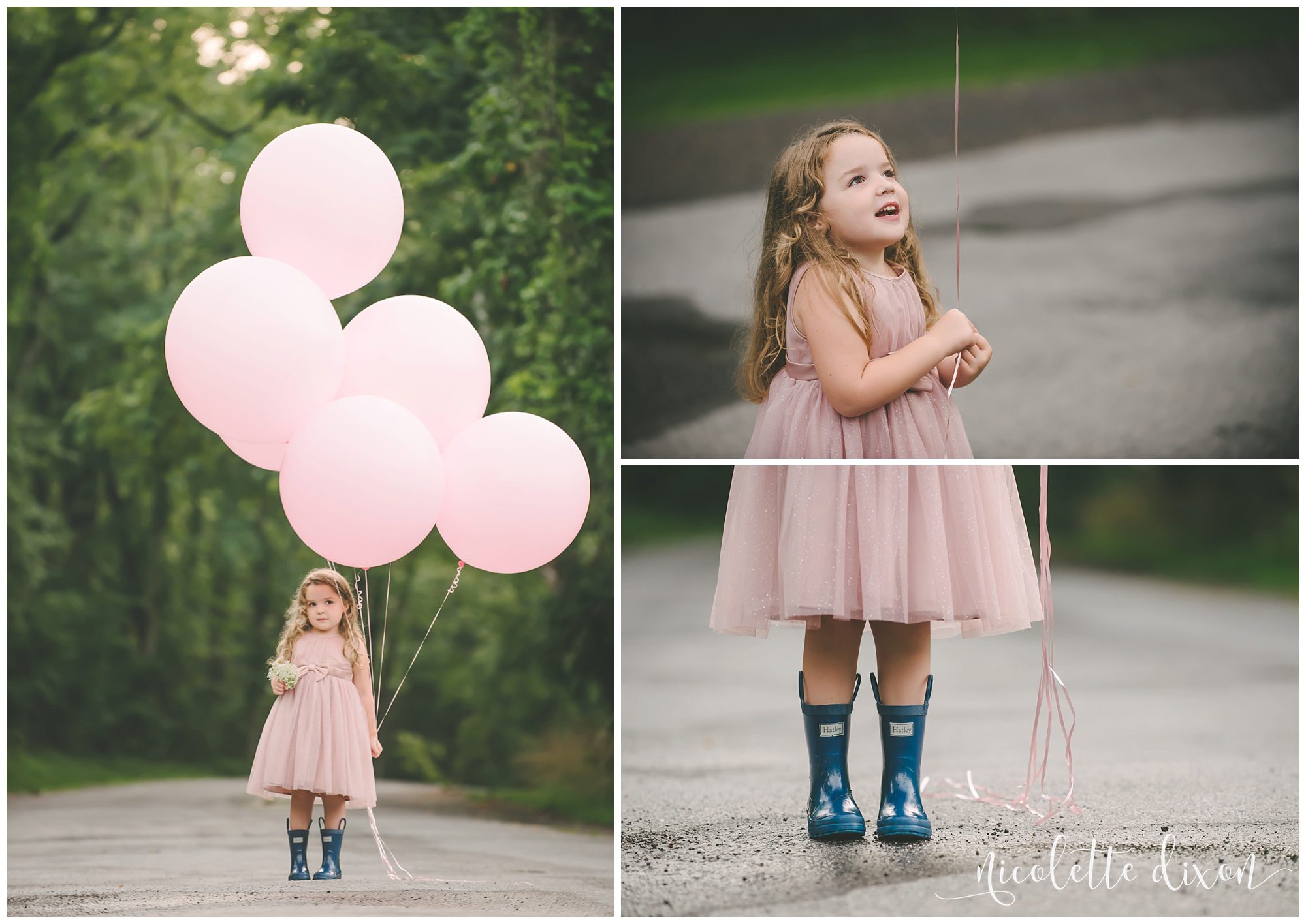 Girl looking at Balloons in the middle of the street in Sewickley Heights Borough Park near Pittsburgh