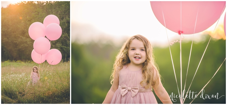 Girl holding balloons in field in Sewickley Heights Borough Park near Pittsburgh