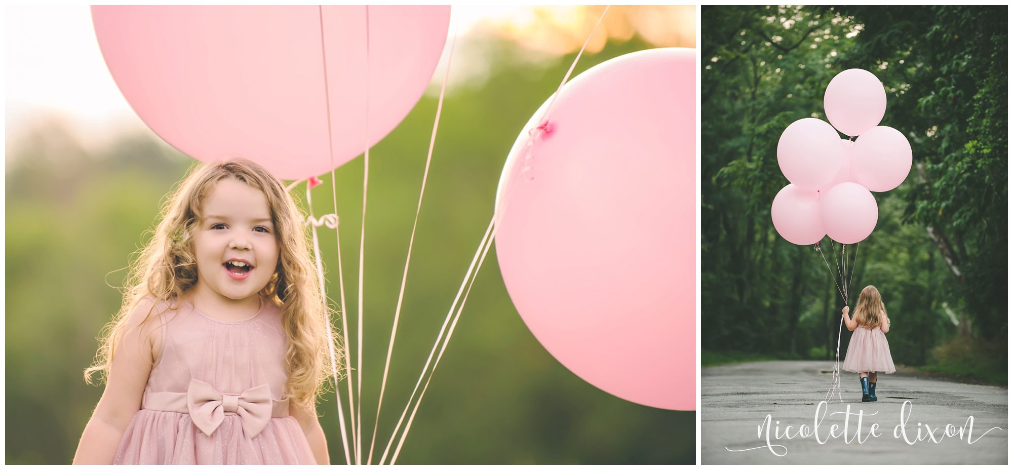 Girl walking with balloons in Sewickley Heights Borough Park near Pittsburgh
