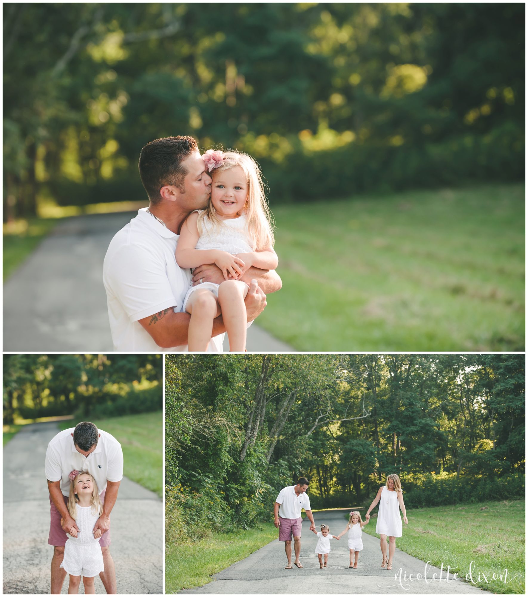 Dad kissing daughter on the cheek on road near Pittsburgh