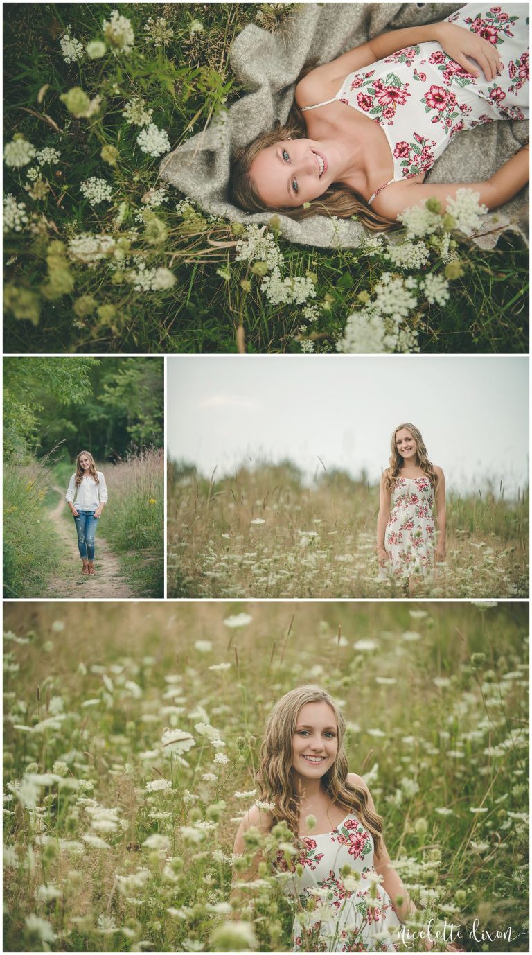 Girl laying in a field of flowers in Sewickley Heights Borough Park near Pittsburgh