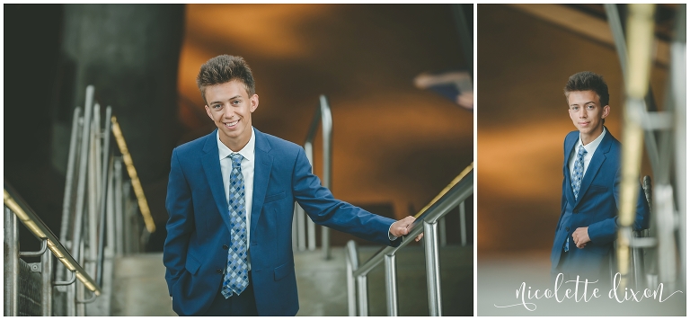 Senior Standing on Stairway in Downtown Pittsburgh