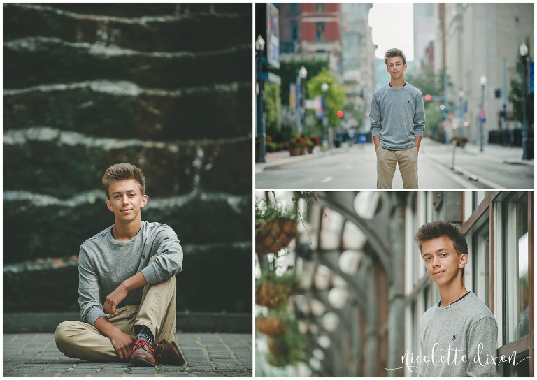 Senior Standing in the Middle of the Street in Downtown Pittsburgh