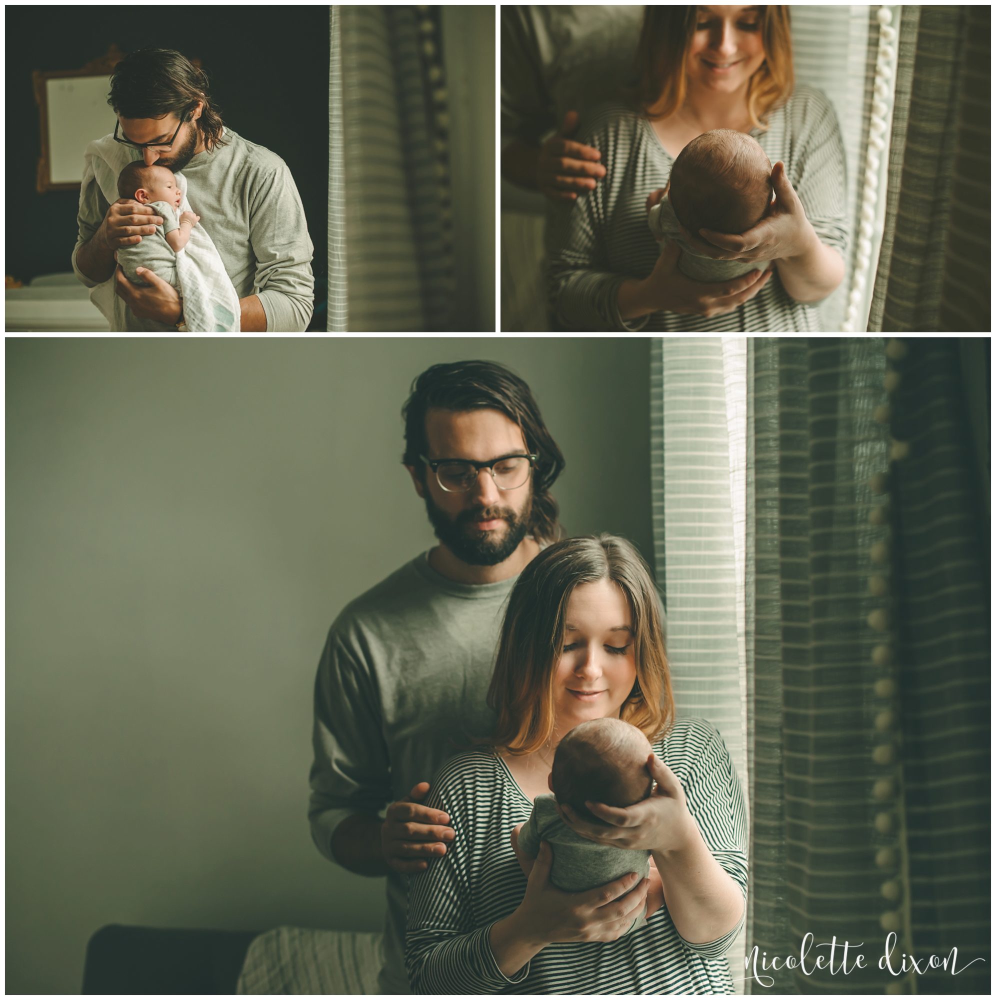 Dad kissing newborn baby on head in home near Pittsburgh