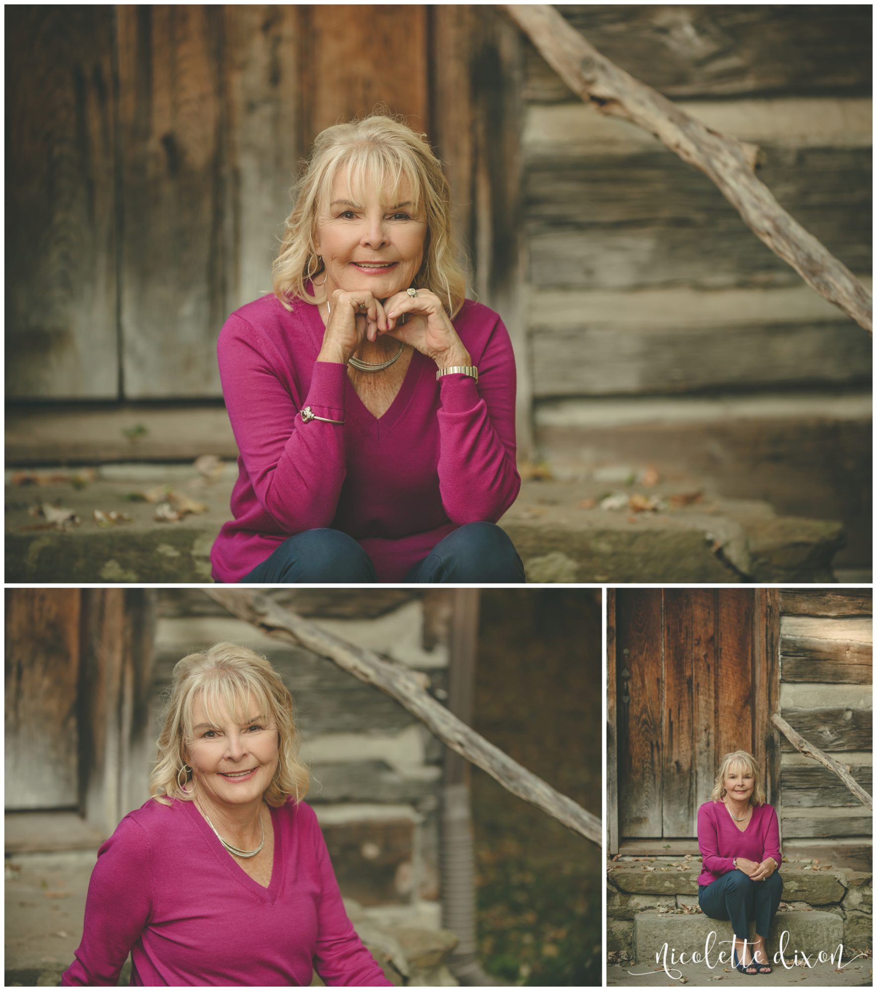 Lady sitting next to cabin at Robin Hill park in Moon Township near Pittsburgh