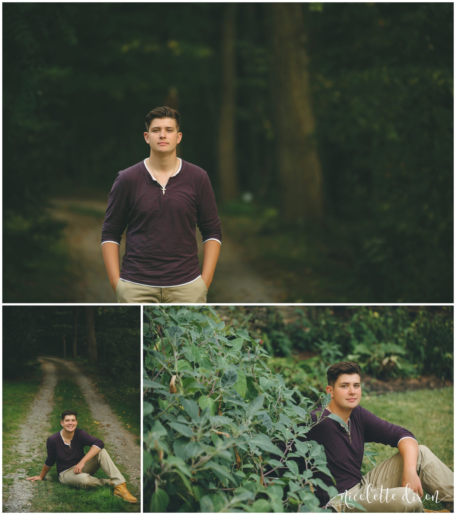 Senior boy standing on path in Robin Hill Park in Moon Township near Pittsburgh