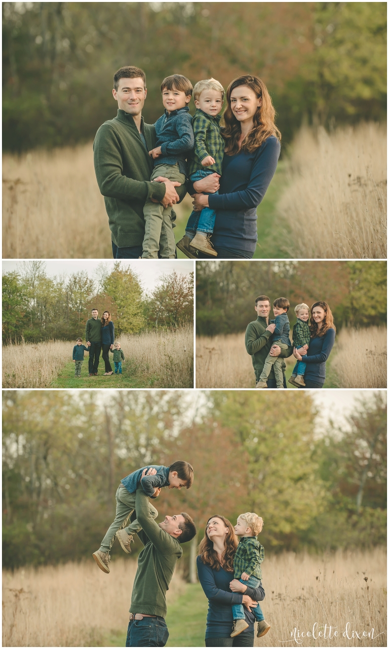 Family standing in a field at Sewickley Heights Borough Park near Pittsburgh