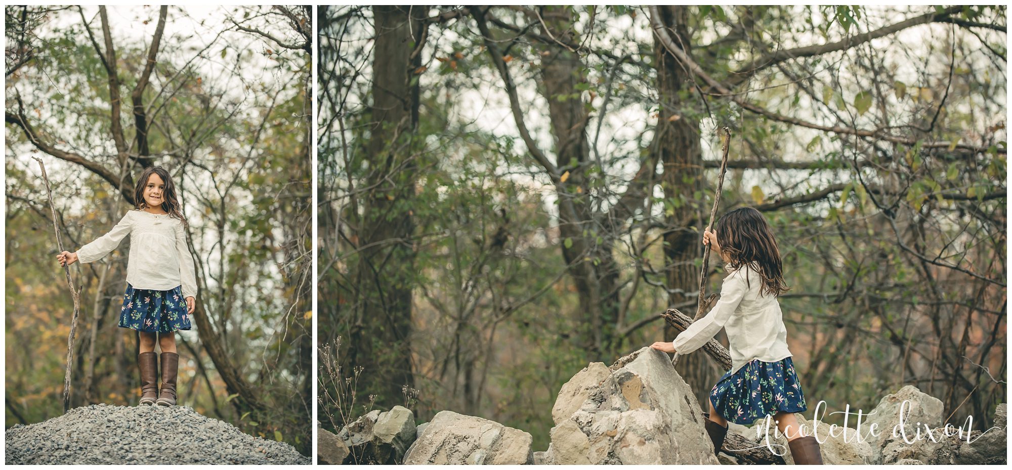 Girl climbing rocks in Sewickley Heights Borough Park near PIttsburgh