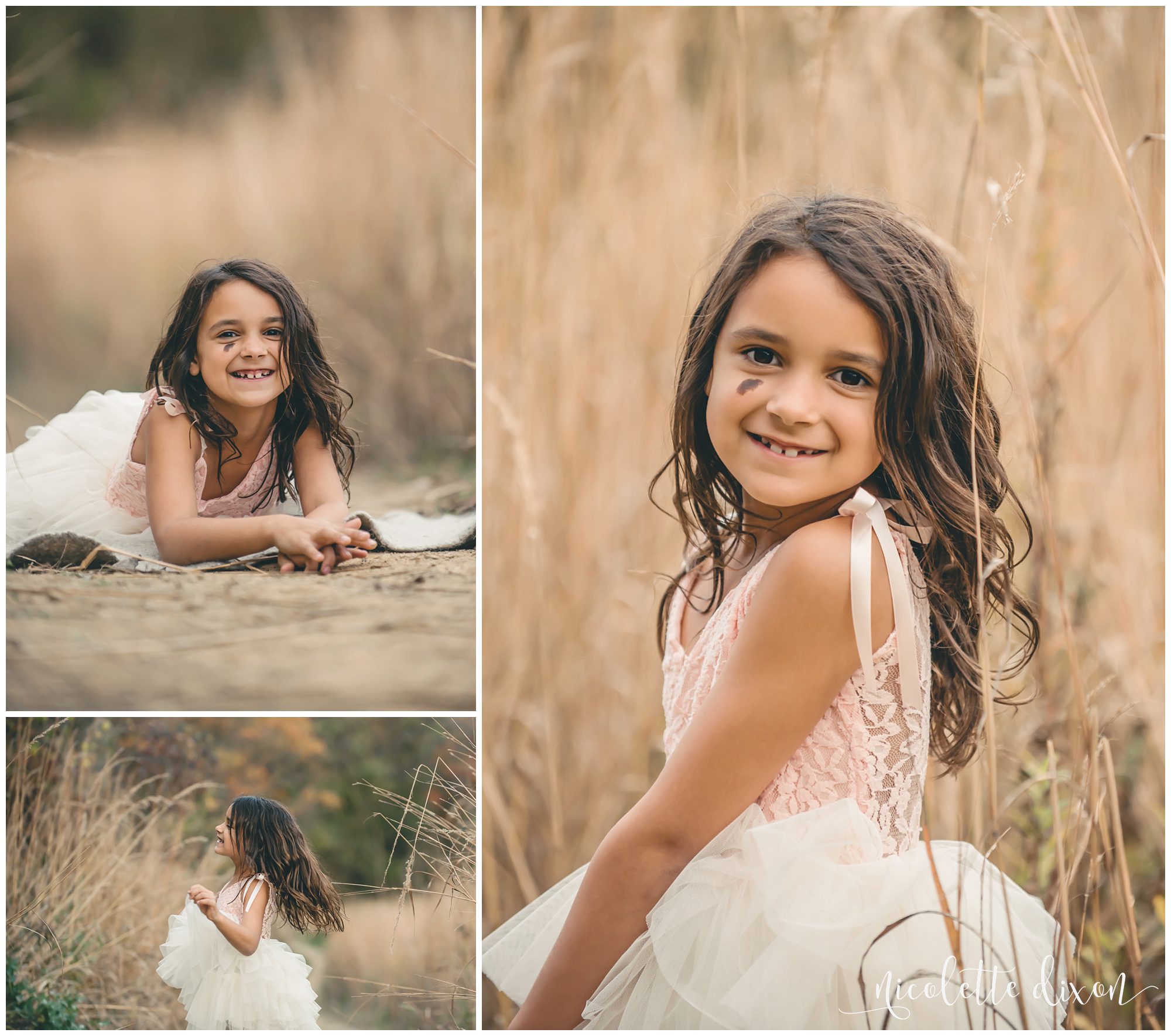 Girl twirling in dress in field in Sewickley Heights Borough Park near Pittsburgh