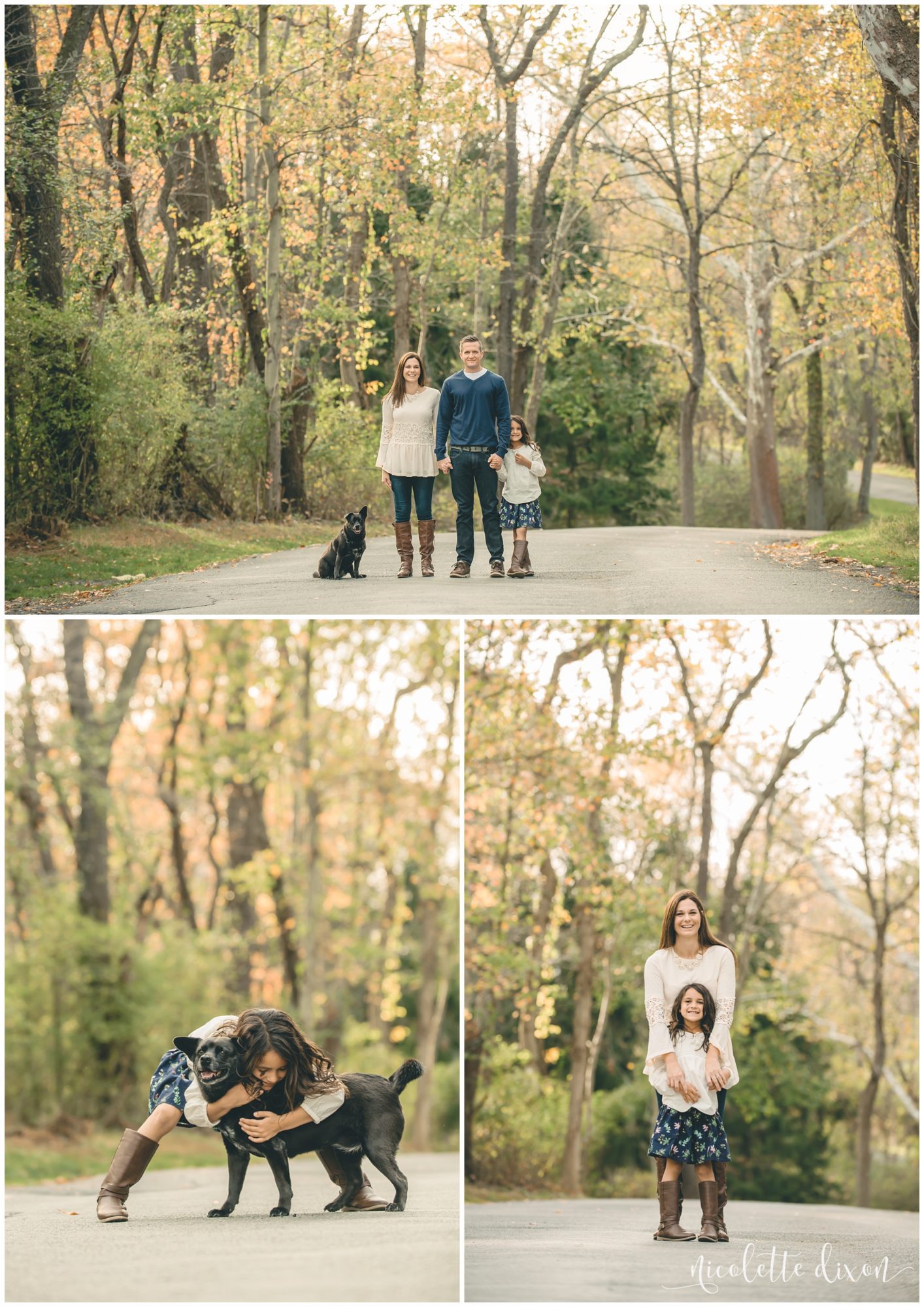 Family standing in road in Sewickley Heights Borough Park near Pittsburgh