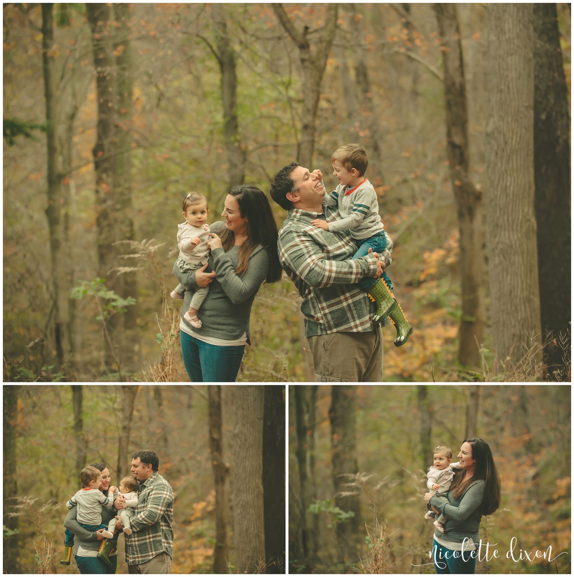 Mom and dad looking at children in the fall in Moon Township near Pittsburgh