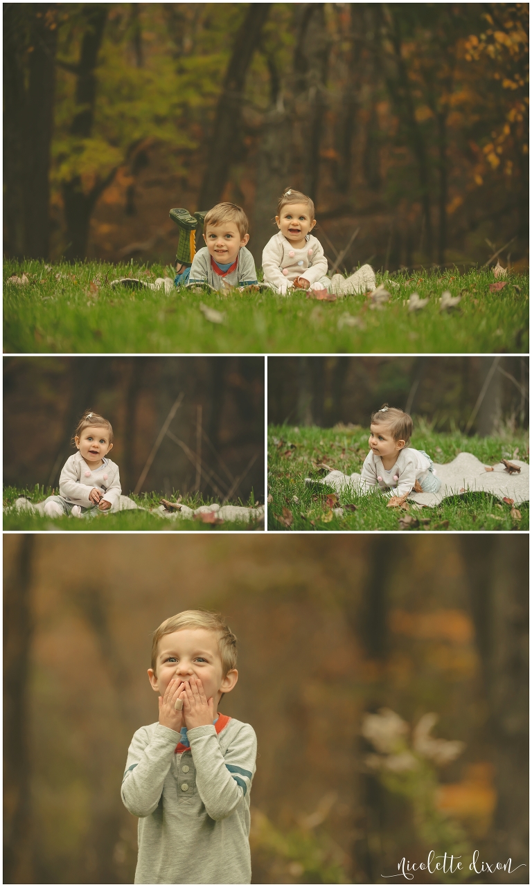 Brother and sister sitting on the grass in Moon Township PA near Pittsburgh