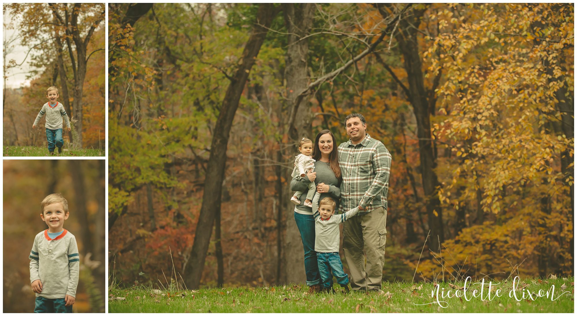 Family standing in front of the fall leaves in Moon Township PA near Pittsburgh