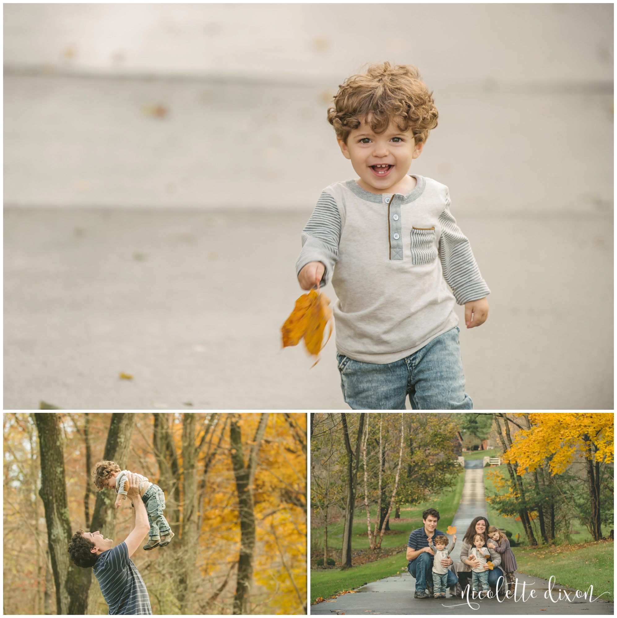 Boy running on sidewalk with leaf in Washington PA near Pittsburgh