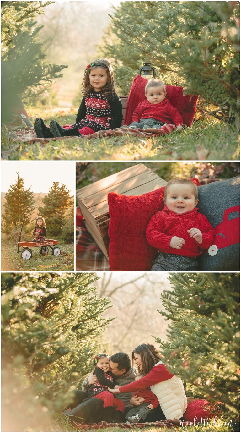 Brother and Sister sitting on blanket at Nutbrown's Christmas Tree Farm near Pittsburgh