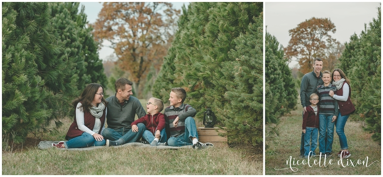 Family laughing at each other at Allison's Christmas Trees near Pittsburgh