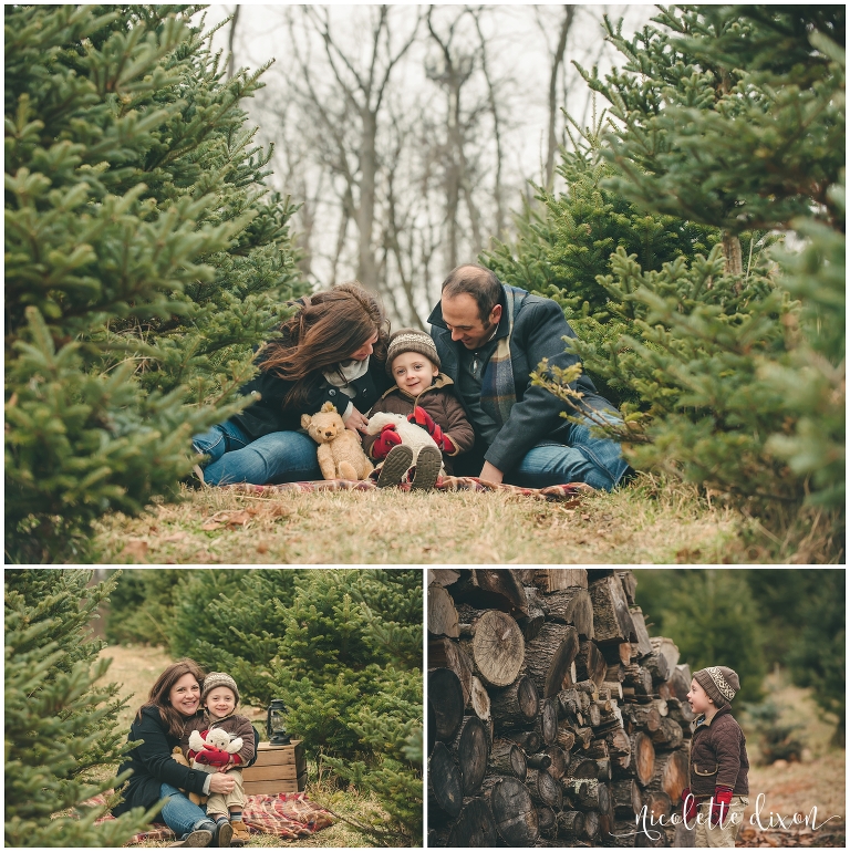 Mom and dad looking at their son at Nutbrown's Christmas Tree Farm near Pittsburgh