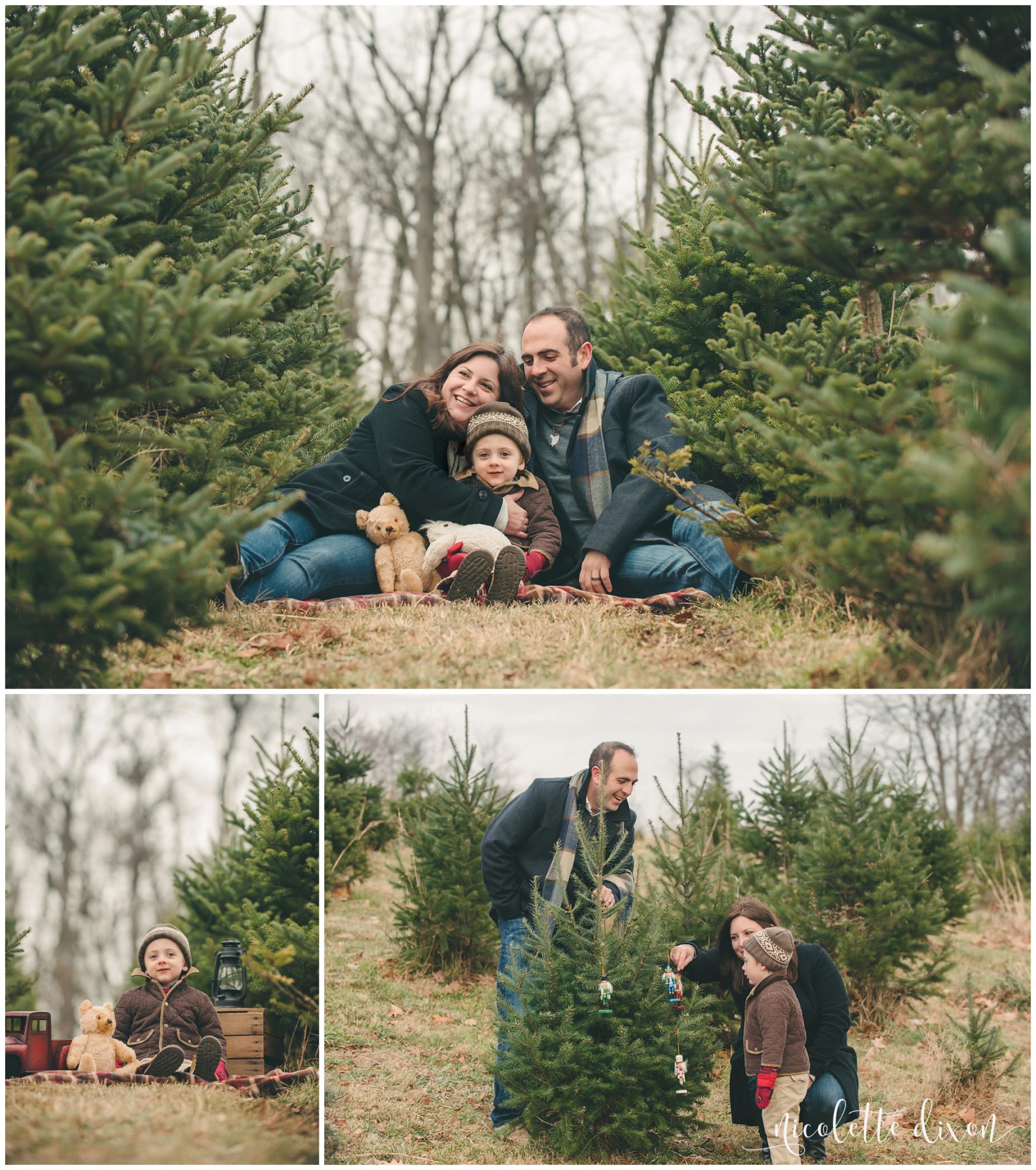 Mom and dad hugging their son at Nutbrown's Christmas Tree Farm near Pittsburgh