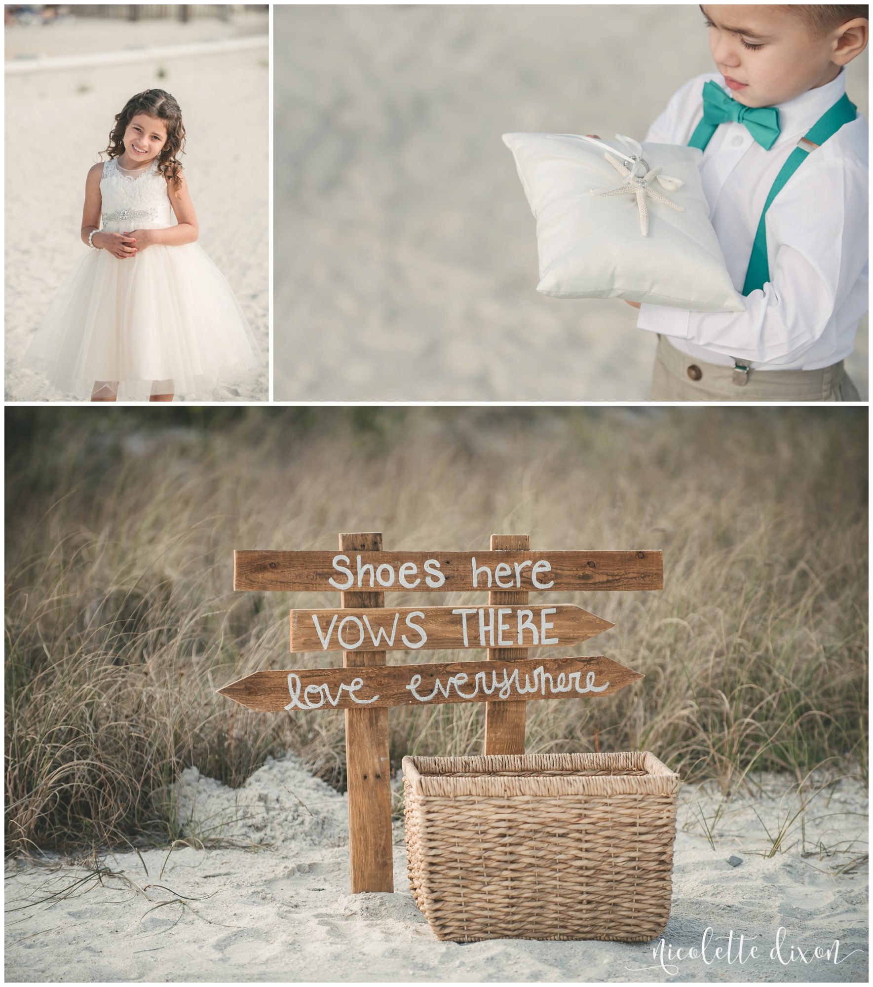 Basket for shoes at beach wedding