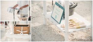 Brushes for wiping sand off feet at beach wedding