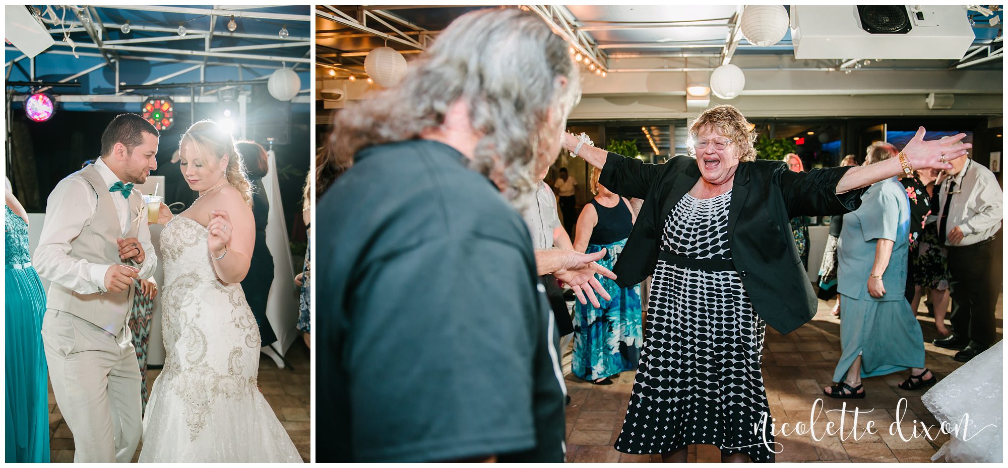Bride and groom dancing at wedding reception