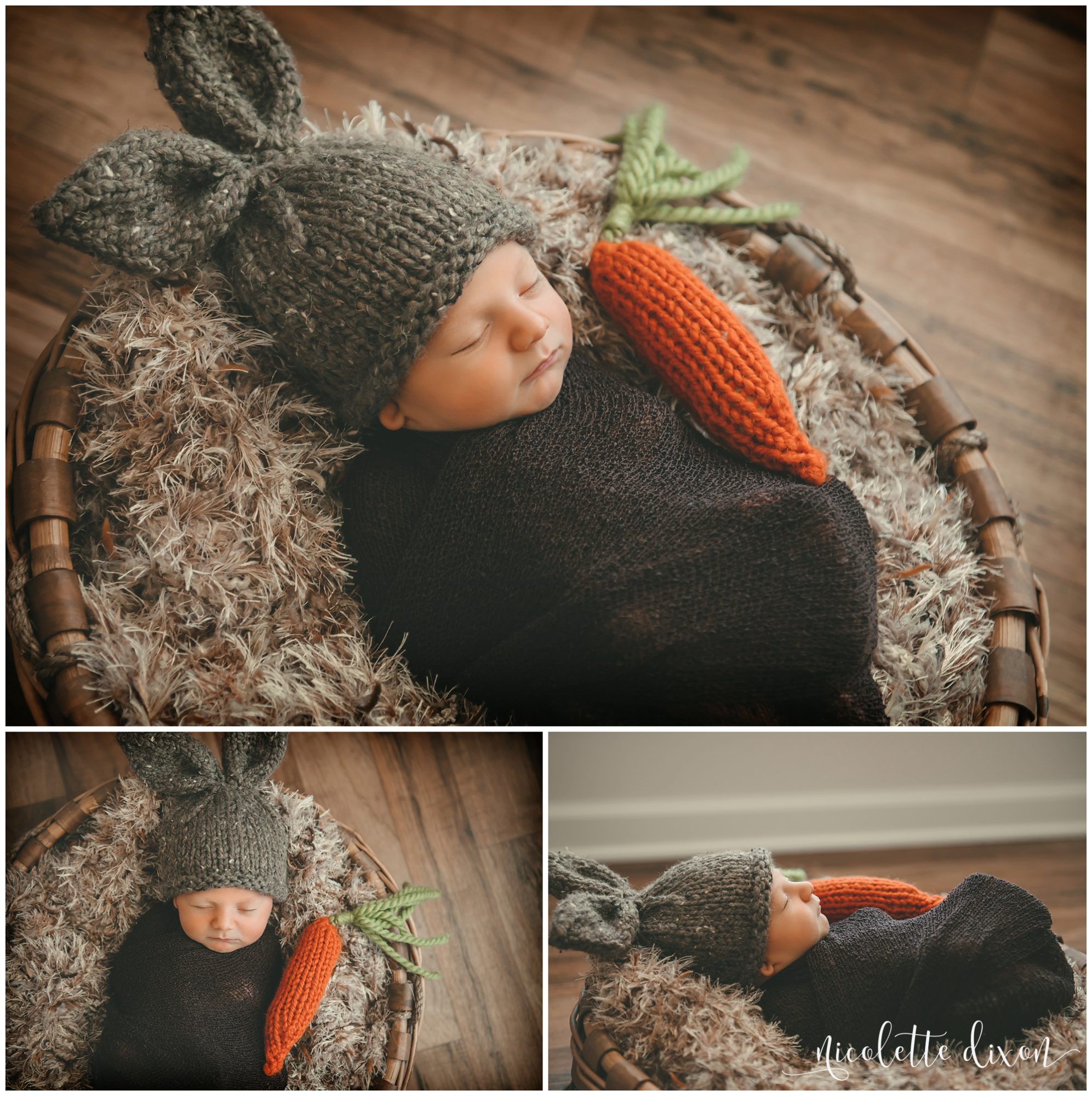 Newborn baby boy wearing bunny ears in studio in Moon Township near Pittsburgh