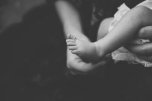 Toes of newborn baby girl in home in Sewickley near Pittsburgh