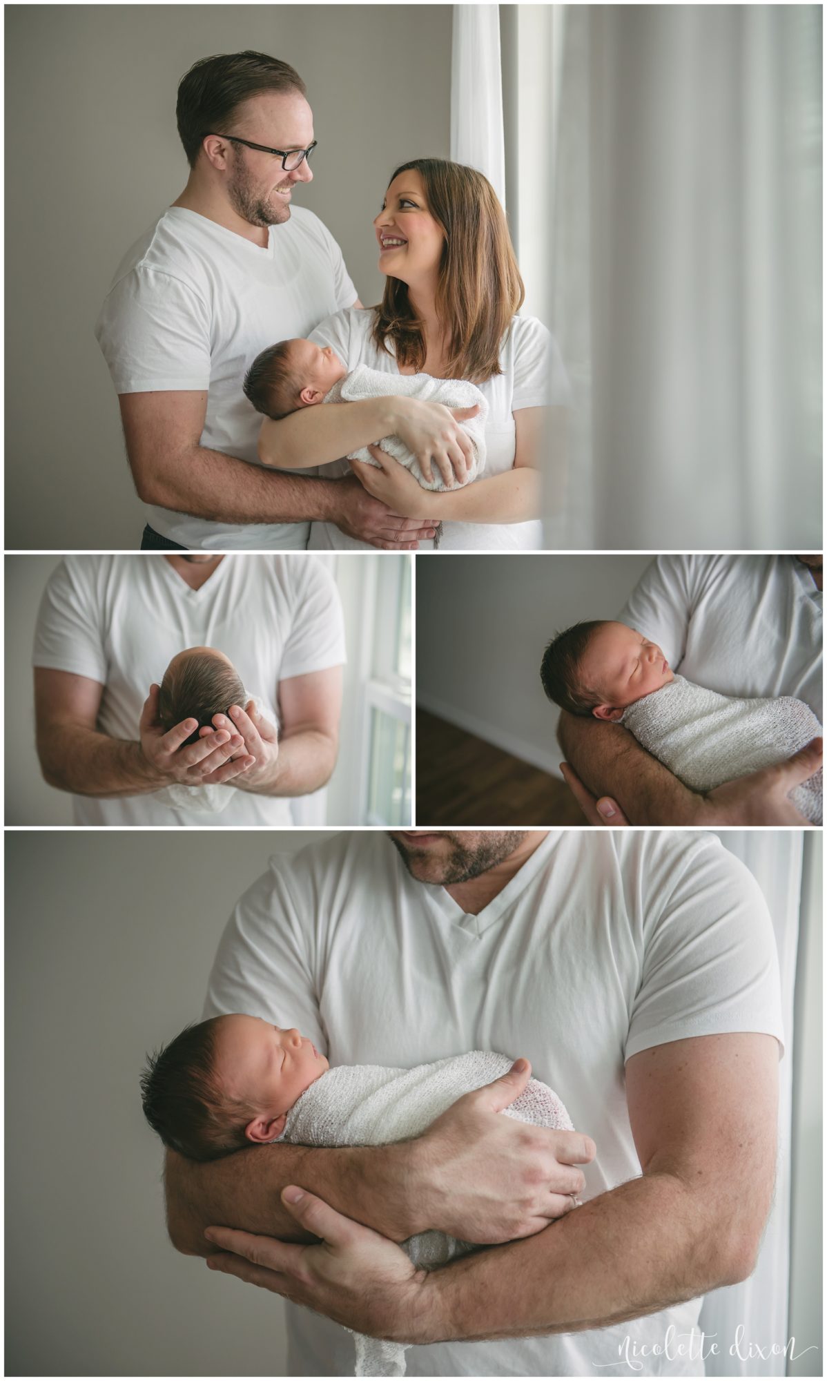 Mom and dad holding infant baby boy at photography studio in Moon Township near Pittsburgh