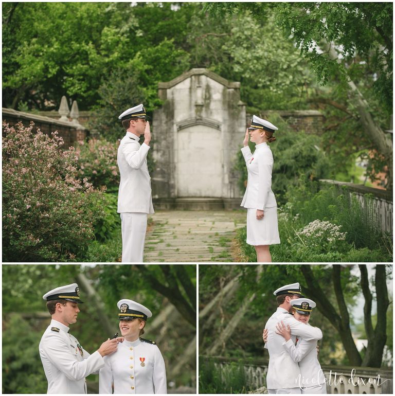 Brother swearing sister into the Navy at Mellon Park near Pittsburgh 
