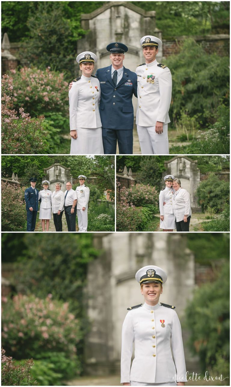 Family wear Navy uniforms at Mellon Park near PIttsburgh