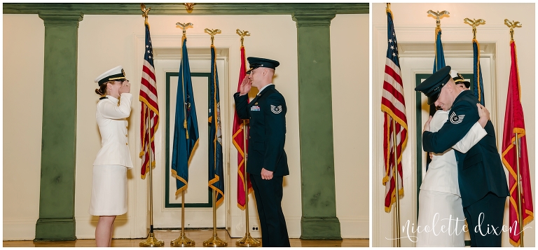 Brother saluting sister at commission ceremony in Pittsburgh
