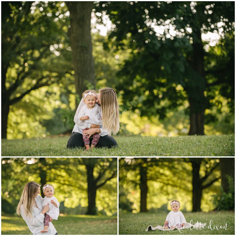 Mom playing with One Year Old Baby Girl at Mellon Park near Pittsburgh