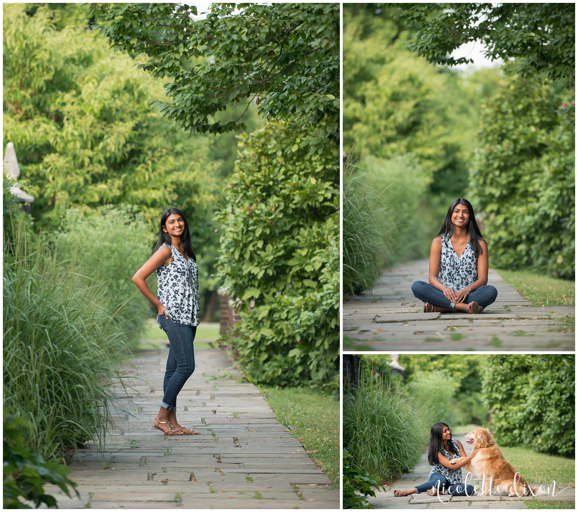 High School Senior Girl Standing on Cobblestone Path at Mellon Park near Pittsburgh