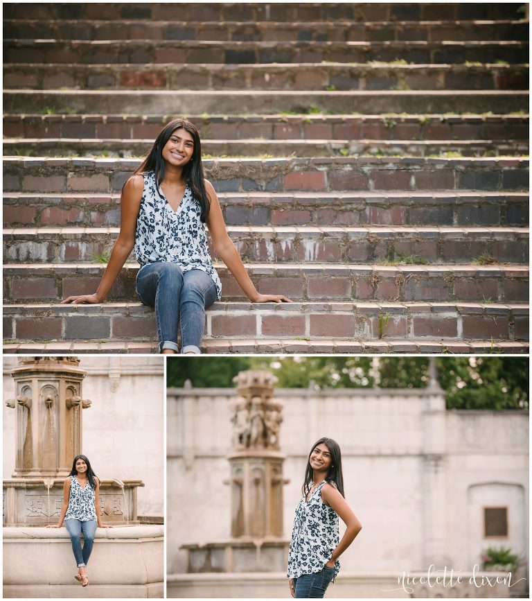 High School Senior Girl Sitting on Steps at Mellon Park near Pittsburgh