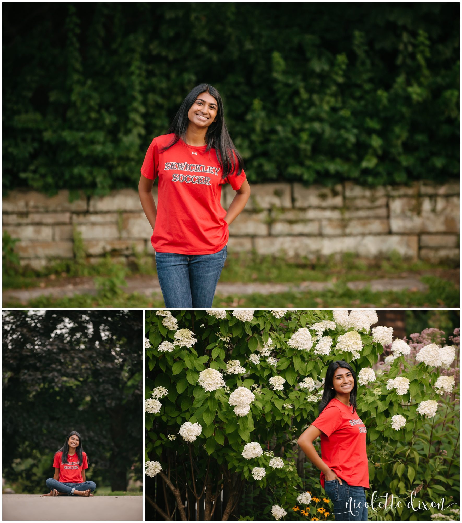 High School Senior Girl Wearing Soccer Shirt at Mellon Park near Pittsburgh
