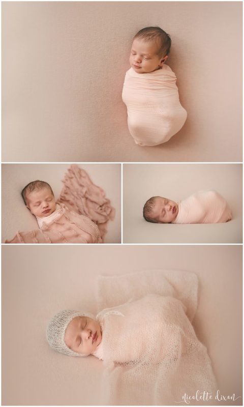 Newborn Baby Girl on Wrapped on Pink Blanket in Studio in Moon Township near Pittsburgh