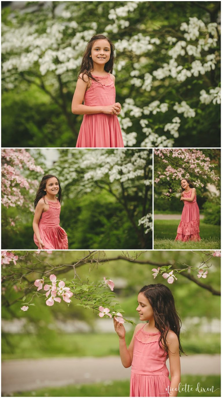 Child looking at flowers at Mellon Park near Pittsburgh 