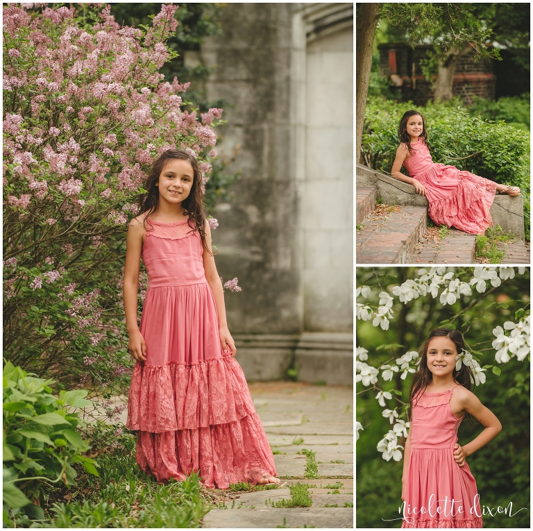 Child standing in front of flowers at Mellon Park near Pittsburgh 