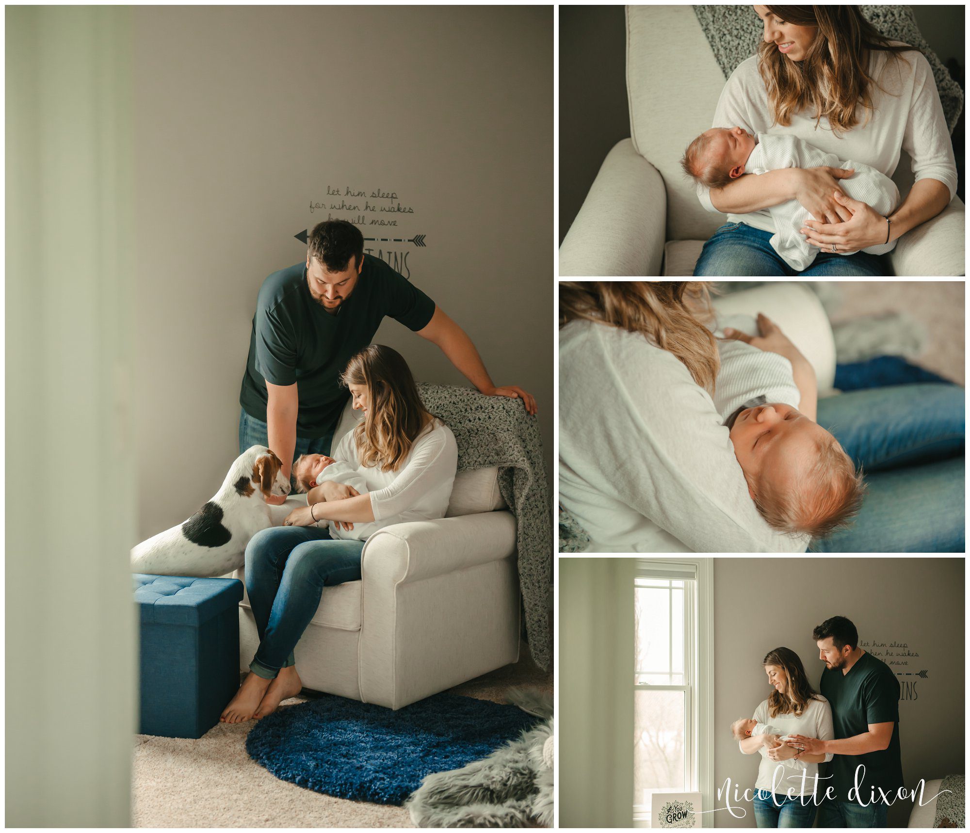 Newborn baby with parents and family dog in Cranberry Township near Pittsburgh