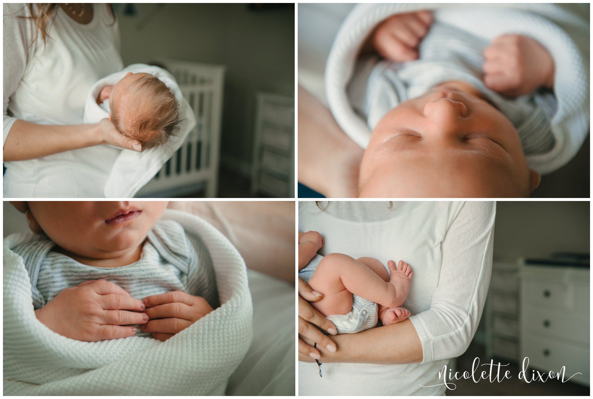 Closeup of newborn hair, feet, fingers and face in Cranberry Township near Pittsburgh