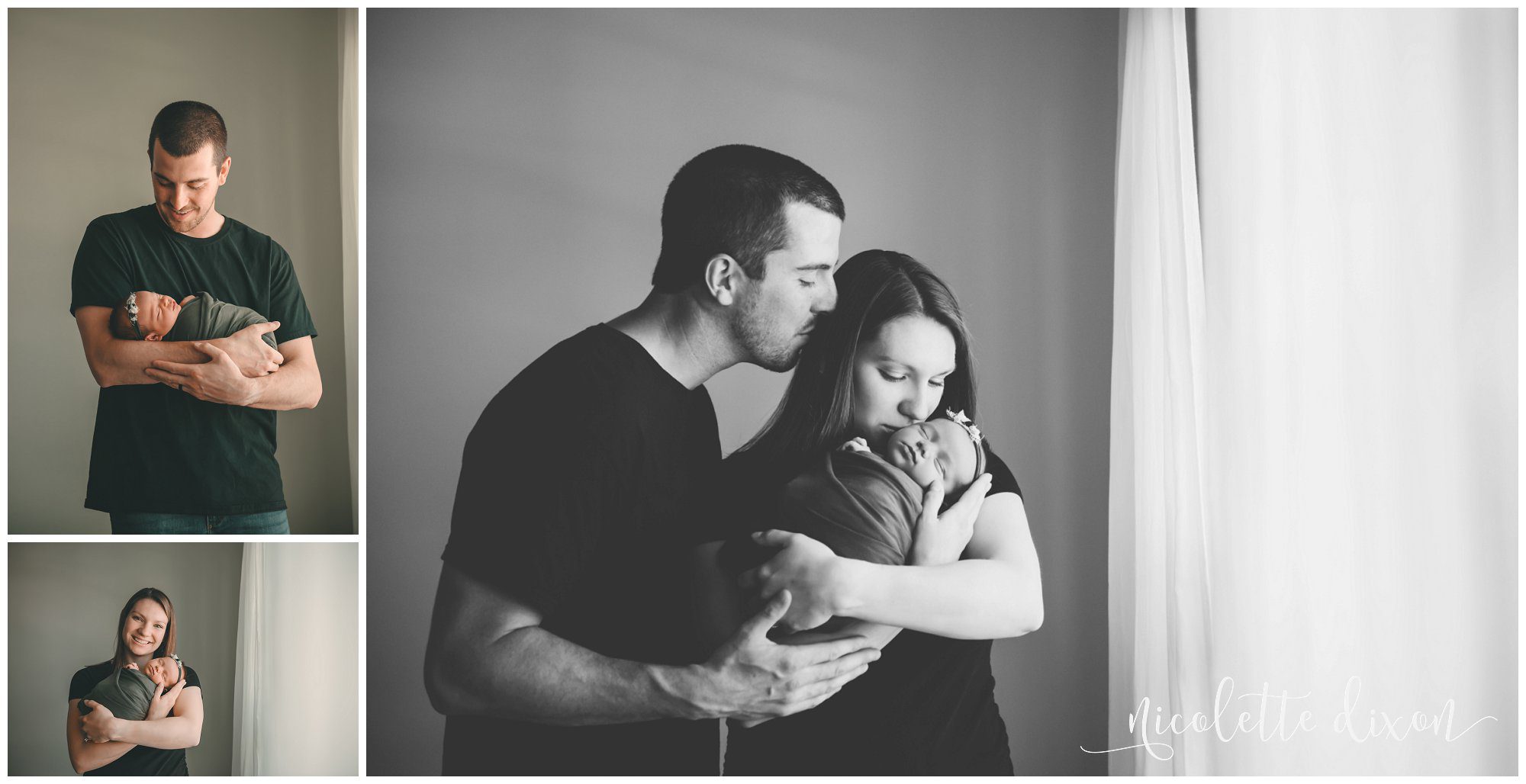 Black and white photo of a mom and dad welcoming their newborn baby girl