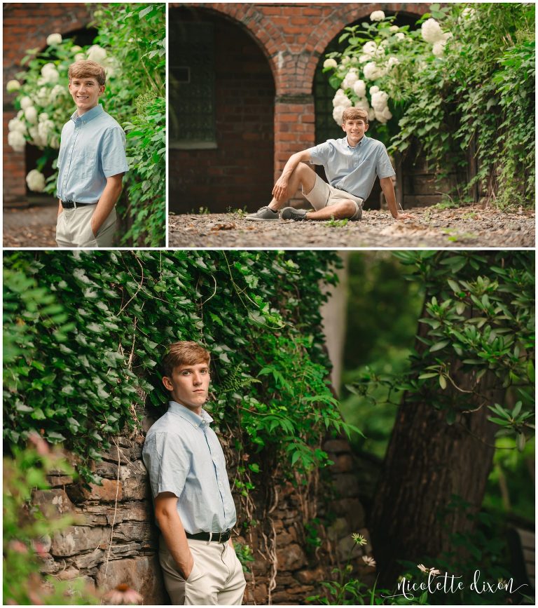 High school senior boy posing in Robin Hill Park near Pittsburgh