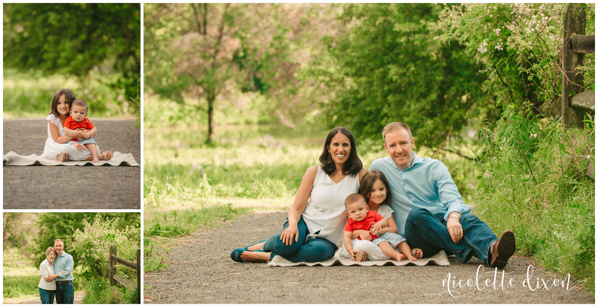 Family of four poses on trail in Beechwood Farms near Pittsburgh