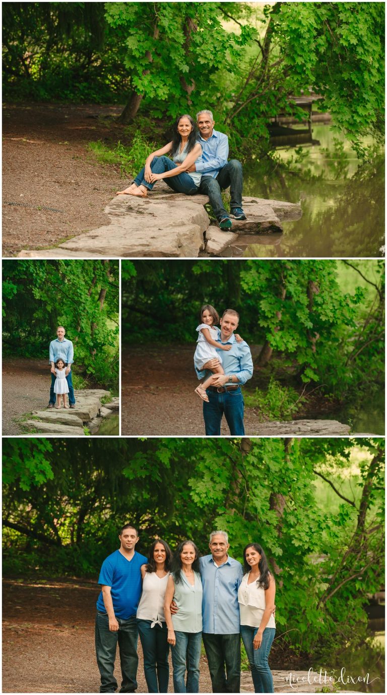 Father and Daughter playing and posing in front of forest in Beechwood Farms near Pittsburgh