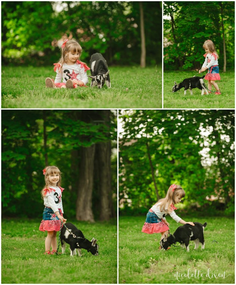 Young girl plays with baby goat in Aliquippa near Pittsburgh